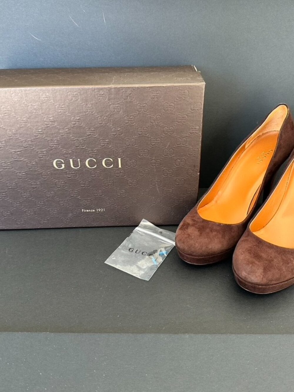 Gucci Cocoa Nappa Charlotte Platform Pumps Heels Size 38